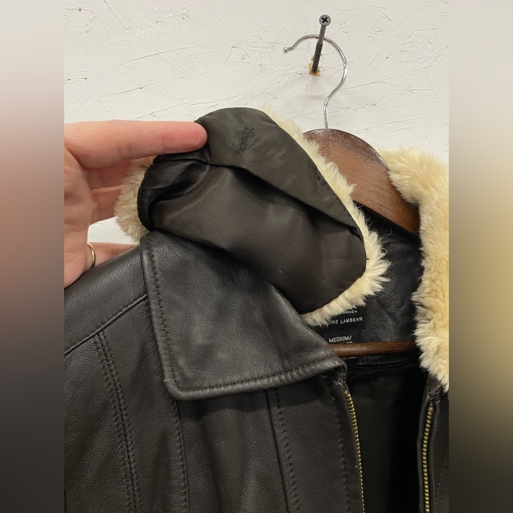 A.N.A Genuine Lambskin Dark Brown Leather Aviator Bomber Jacket, Size M - Picture 12 of 12